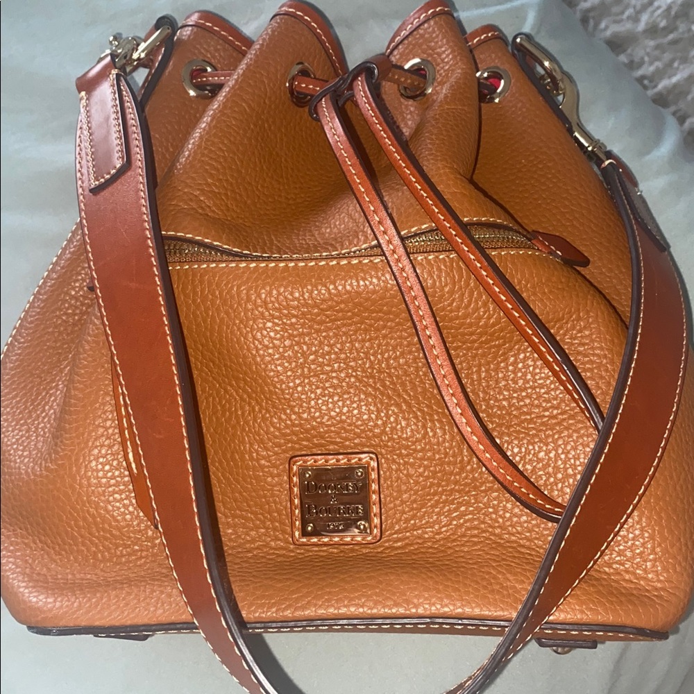 Dooney & Bourke Tan Leather Drawstring Bag